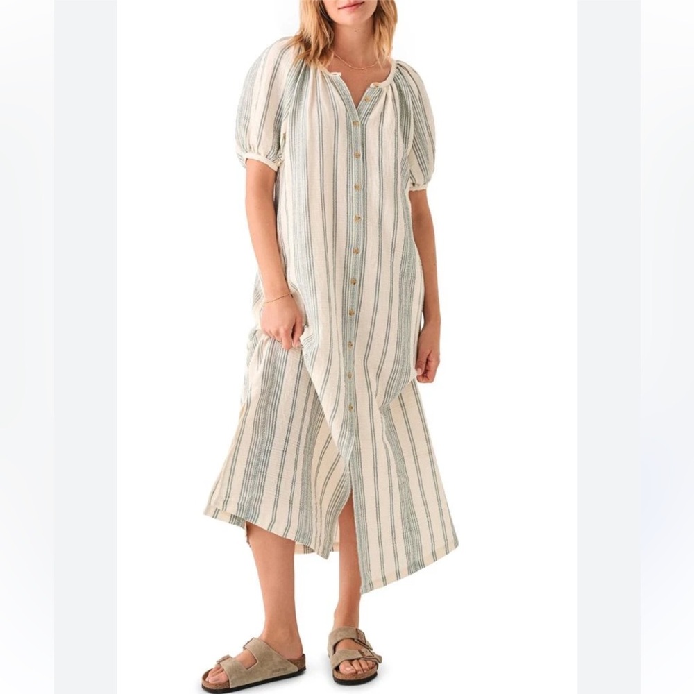 Faherty Oversized Carmel Dream Stripe Organic Cotton Gauze Dress S/M